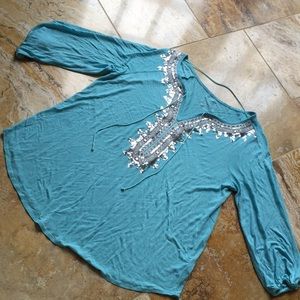 INC International Concepts sparkly turquoise tunic